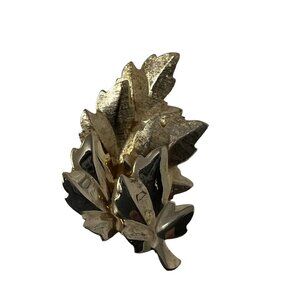Vintage Leaf Brooch Brushed and Shiny Gold Tone Leaves